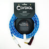 Cordial Cables Premium Instrument White/Blue Sky Textile Cable with Neutrik Silent Plug Peak Series 1/4″ Straight to 1/4″ Right-Angle Phone Plugs 30-Foot 3719703 196288014713